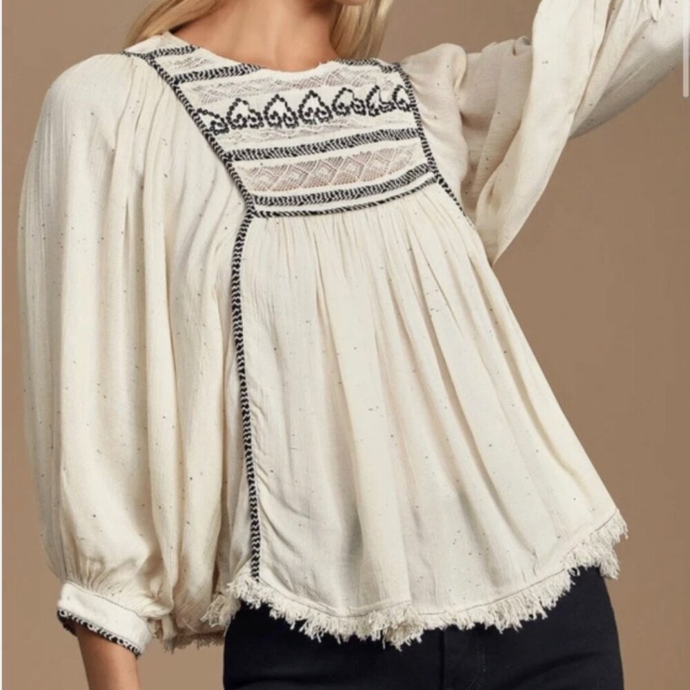Free People Cyprus Avenue Embroidered Top – Size Small – Ivory